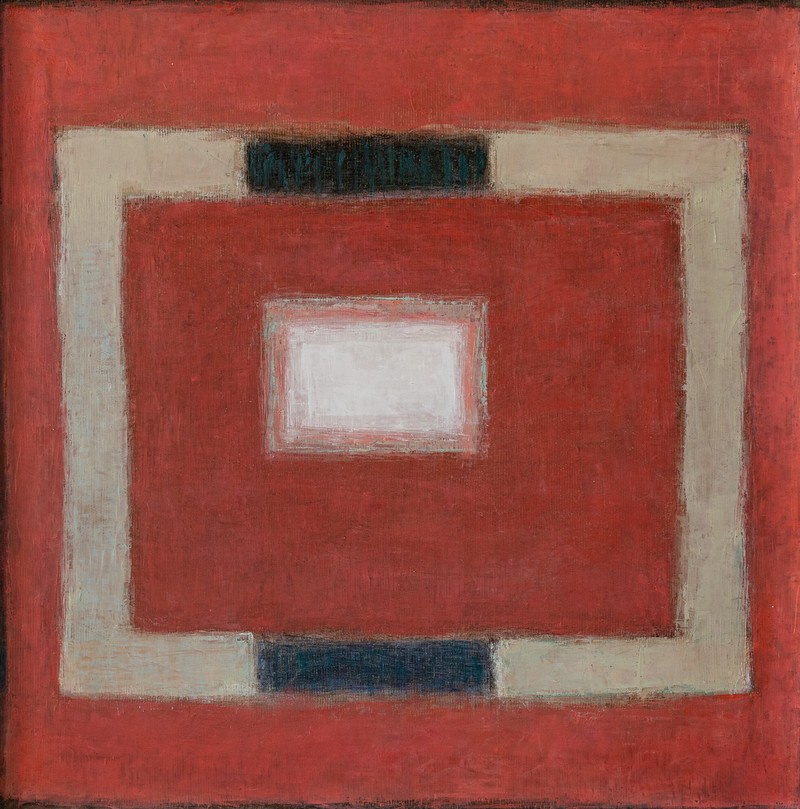 Kompozycja czerwona III, olej, płótno, 40x40 cm, 2017